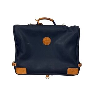 Lancel Paris Vintage Navy Blue Canvas Leather Trim Garment Bag Travel Suitcase